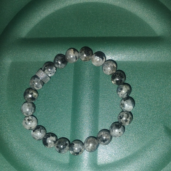 Black Larvikite Labradorite Beaded Bracelet with Stainless Steel Accent NEW - Picture 4 of 5